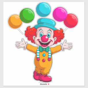 Glad clown med ballonger som firar födelsedag klistermärken