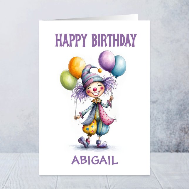 Glad Clown som Håller Ballonger Födelsedag Kort (Skapare uppladdad)