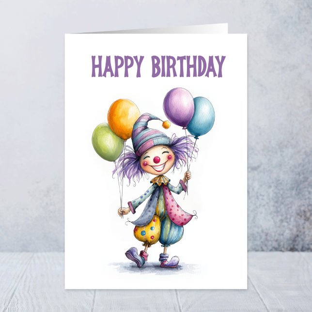 Glad Clown som Håller Ballonger Födelsedag Kort (Skapare uppladdad)