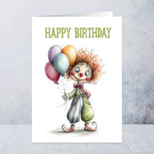 Glad Clown som Håller Ballonger Födelsedag Kort
