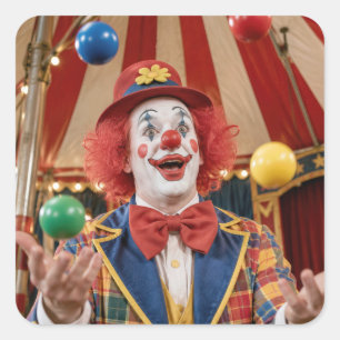Glad Clown som jonglerar färgglada bollar Fyrkantigt Klistermärke