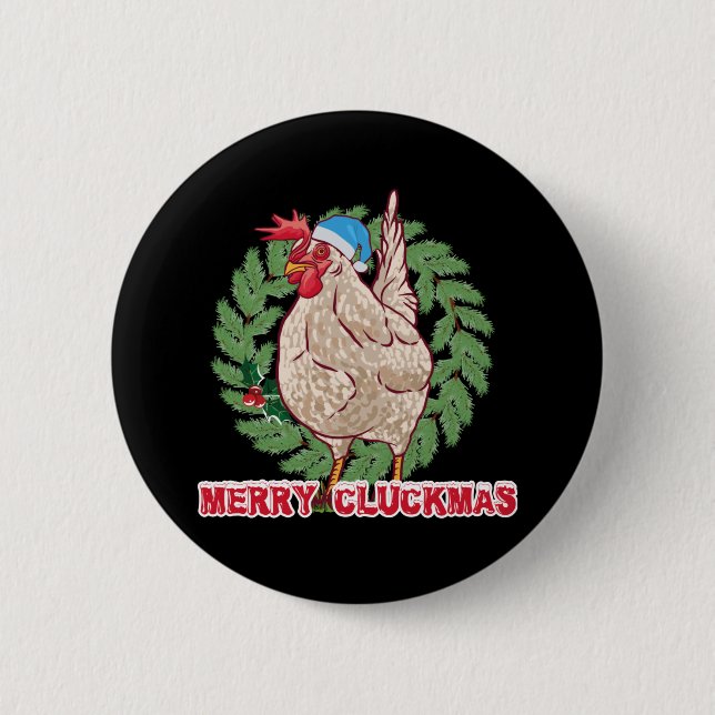 Glad Cluckmas - Rolig Julhöna Knapp (Framsida)