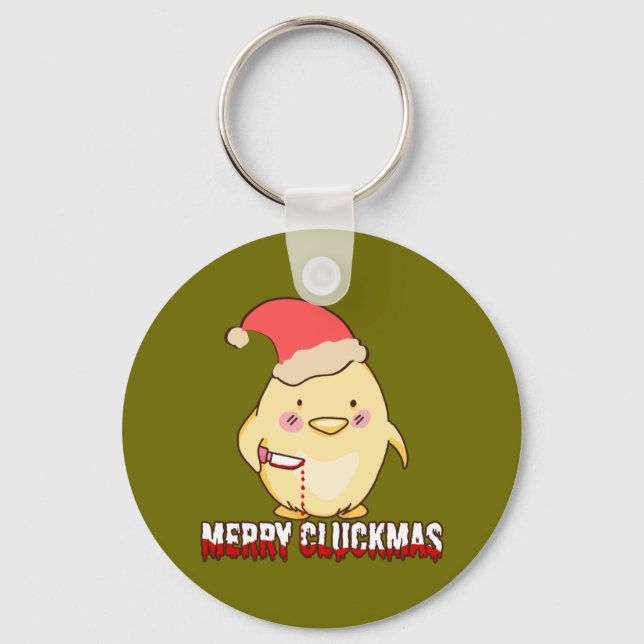 Glad Cluckmas, Rolig julkyckling Nyckelring (Framsida)