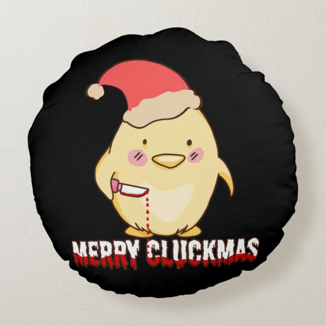 Glad Cluckmas, Rolig julkyckling Rund Kudde (Baksidan)