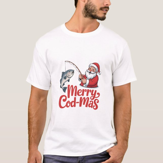 Glad Cod-Mas Jul Santa Fiske  T Shirt (Framsida)
