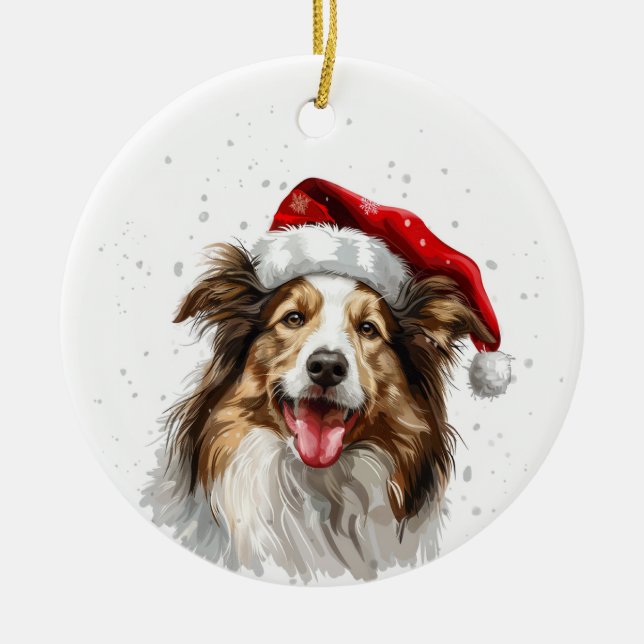 Glad Colley Hund Jul Personlig Julgransprydnad Keramik (Framsidan)
