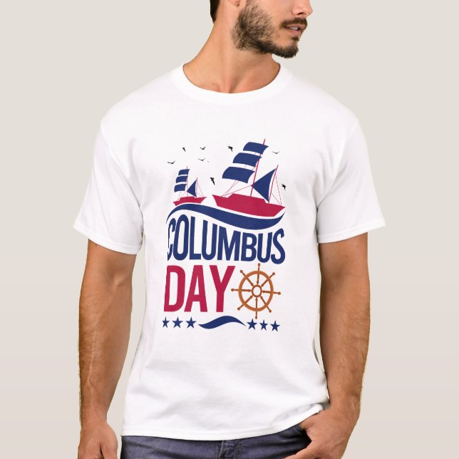 Glad Columbus Day T-shirt – Djärv, Patriotisk (Framsida)