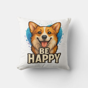 Glad Corgi med Färggrant Hjärta- Hundälskare desig Kudde