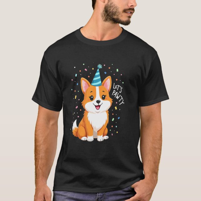 Glad Corgi Pawty Tid T Shirt (Framsida)
