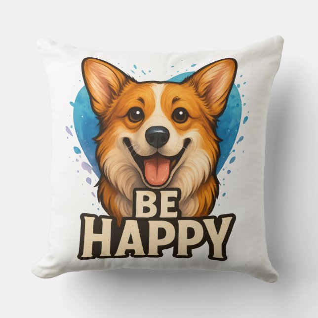 Glad Corgi Söt Hund Älskare Design för Positiva Kudde (Framsida)