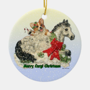 "Glad Corgijul" corgi- & ponnyprydnad Julgransprydnad Keramik