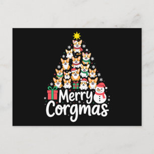 Glad Corgmas Jul Corgi Hund Träd Snöman Helg Vykort