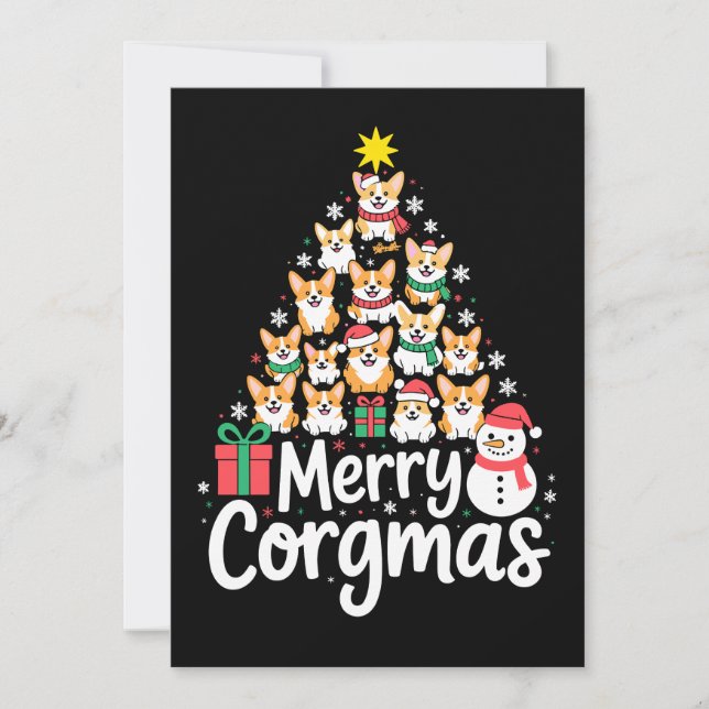 Glad Corgmas Jul Corgi Hund Träd Snöman Inbjudningar (Framsida)