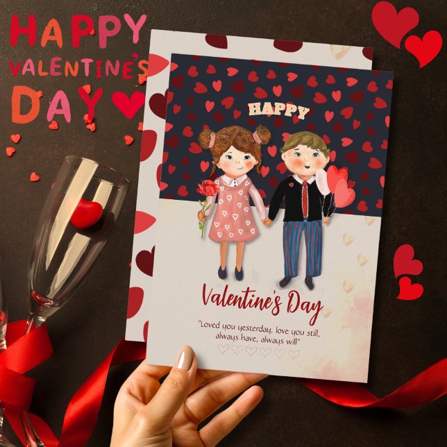 Glad couples valentinesdag platt julkort (Happy Couple Valentine's Day Flat Holiday Card)