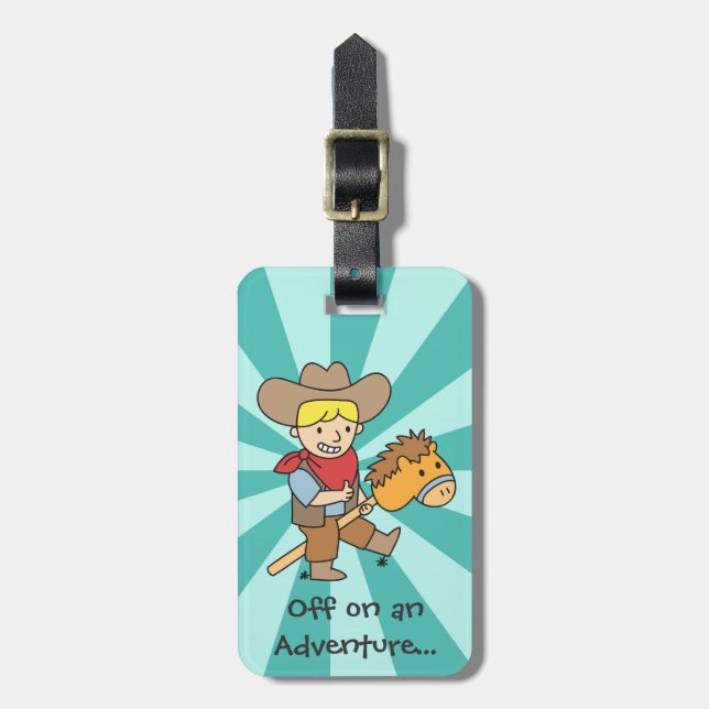 Glad cowboy på äventyr bagagebricka (Vertikal Framsida)