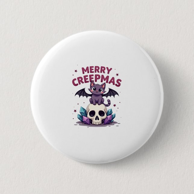 Glad Creepmas Katt Pastell Goth Jul Dödskalle T-Sh Knapp (Framsida)