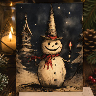 Glad Creepmas Kuslig Snöman Vintage Gotisk Jul Kort