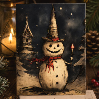 Glad Creepmas Kuslig Snöman Vintage Gotisk Julkort