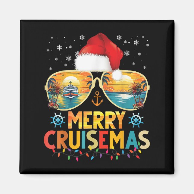 Glad Cruisemas Santa Hatt Retro Kryssningsfartyg J Magnet (Framsidan)