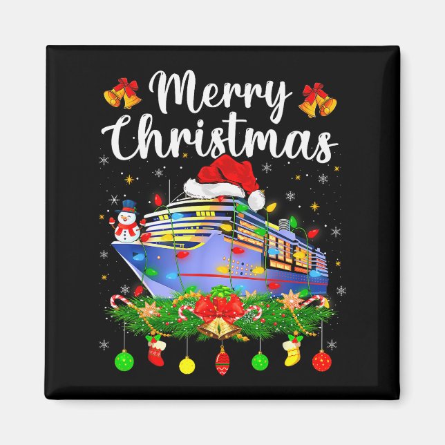 Glad Cruisemas Xmas Belysning Tomte Kryssningsfart Magnet (Framsidan)