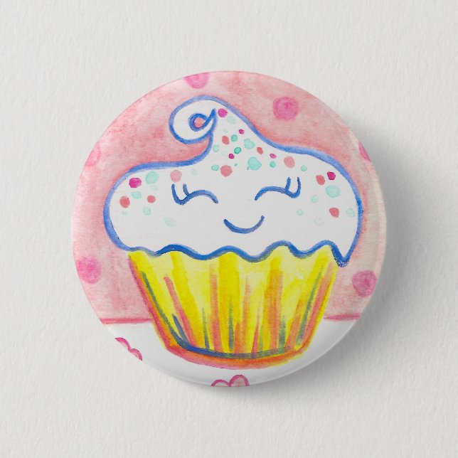 Glad Cupcake Alla Hjärtans Dag Knapp Pin (Framsida)