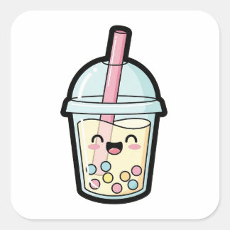 Glad Cupcake – Söt Kawaii-illustration Fyrkantigt Klistermärke