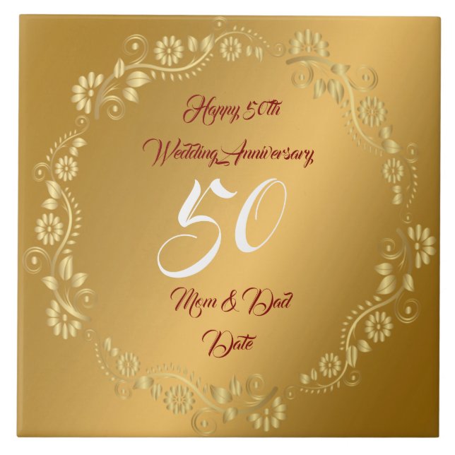 Glad Customize Guld 50-årsjubileum Kakelplatta (Framsidan)