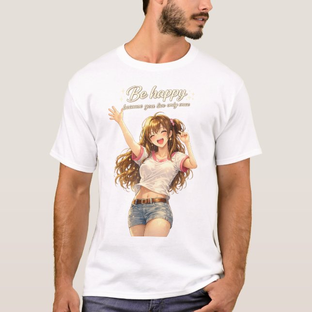 Glad Cute Anime Tjej T-Shirt (Framsida)