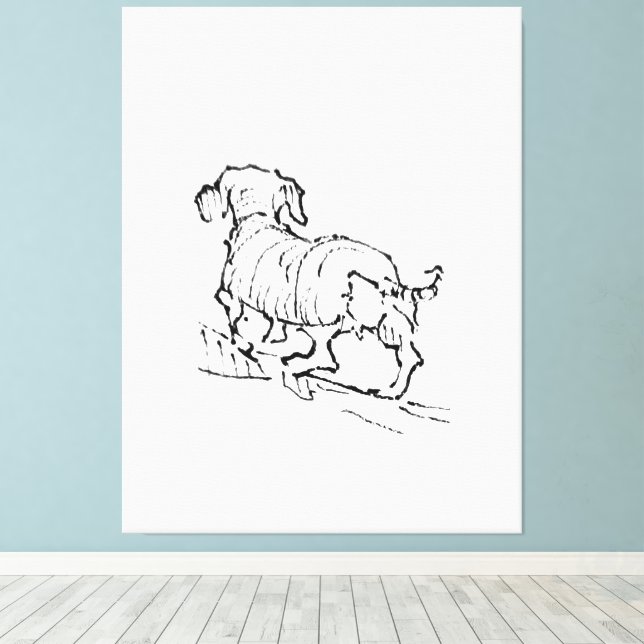 Glad Dachshund  – Tecknad Sausage Hund Canvastryck (Insitu (trägolv))