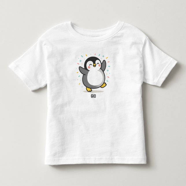 glad dansande pingvin anpassad barnillustration t shirt (Framsida)