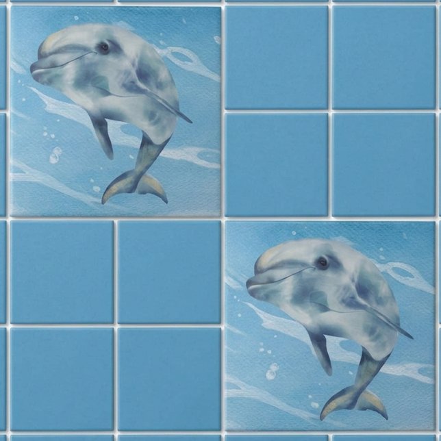 Glad Delfin Akvarell Strand Hav  Kakelplatta (Skapare uppladdad)