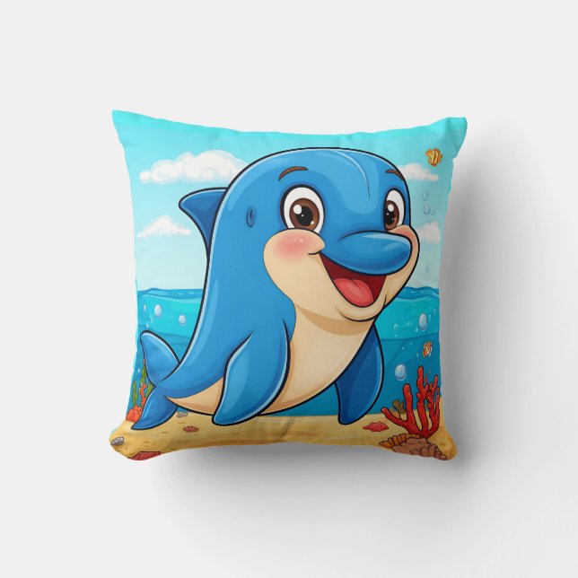 Glad delfin som hoppar genom vågorna kudde (Framsida)