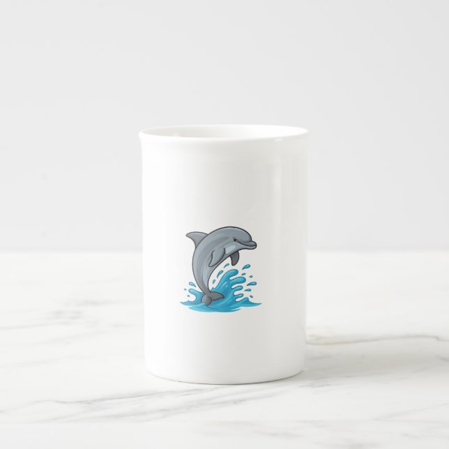 Glad Delfin Stänk - Specialmugg Benporslin Mugg (Framsidan)