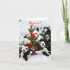 Gläd dig jul nyår Pandas i lek Helgkort