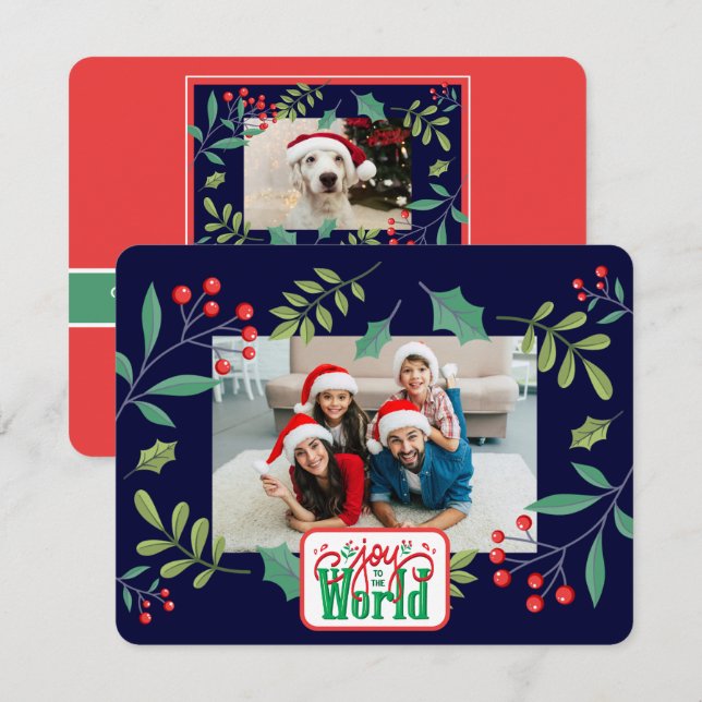 Gläd dig världens julbär (lägg till dina foton) julkort (Fram/baksida)