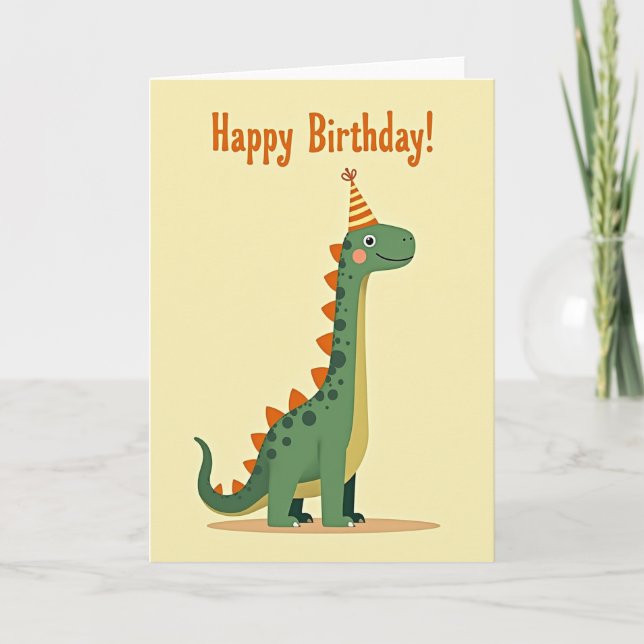 Glad dinosaur födelsedagskort kort (Framsida)