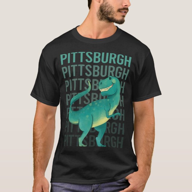 Glad dinosaur Pittsburgh T Shirt (Framsida)