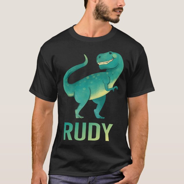 Glad Dinosaur - Rudy Namn T Shirt (Framsida)