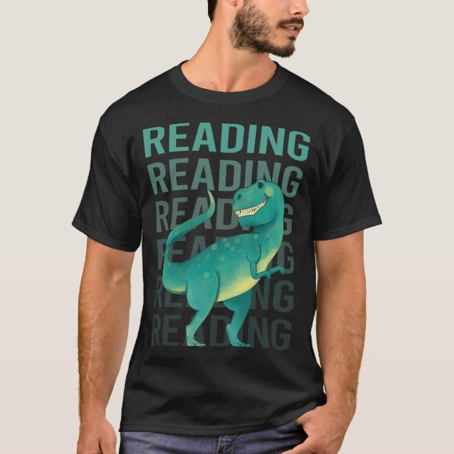 Glad dinosaur som läser t shirt (Framsida)
