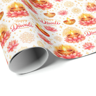 Glad Diwali — Akvarell Diya & Lotus Presentpapper