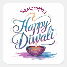 Glad Diwali anpassningsbar vit Fyrkantigt Klistermärke