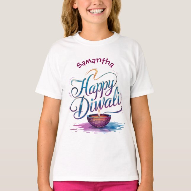 Glad Diwali anpassningsbar vit  T Shirt (Framsida)