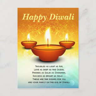 Glad Diwali blixtrande oljelampor gyllene grön Vykort