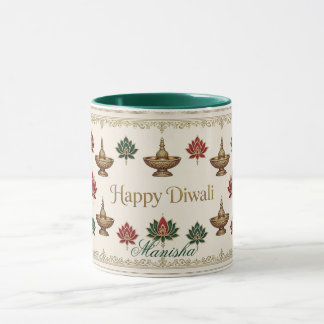 Glad Diwali Deepak Lotus-mönster Indiskt arv Mugg