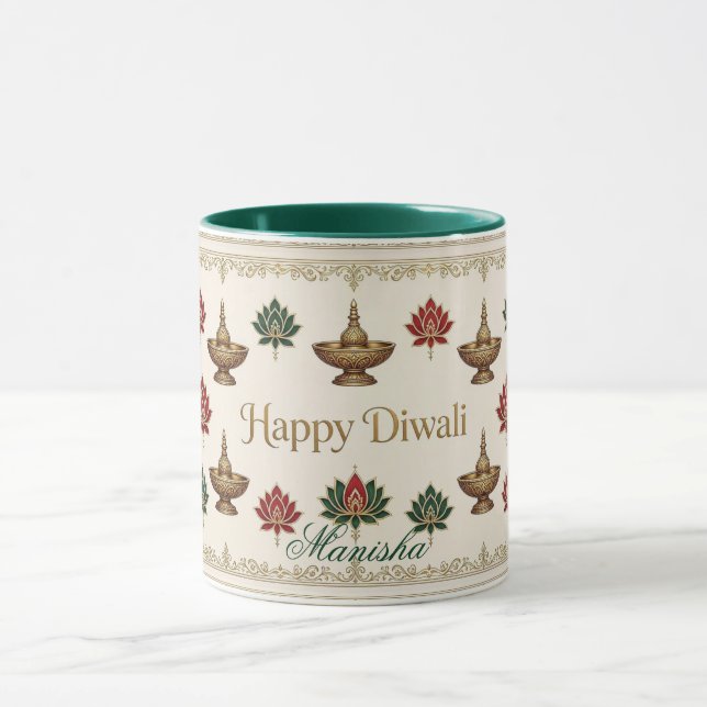 Glad Diwali Deepak Lotus-mönster Indiskt arv   Mugg (Center)