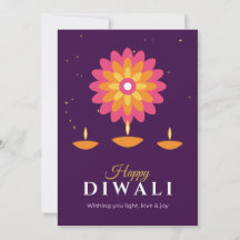 Glad Diwali Diya Rangoli Lila Högtidskort