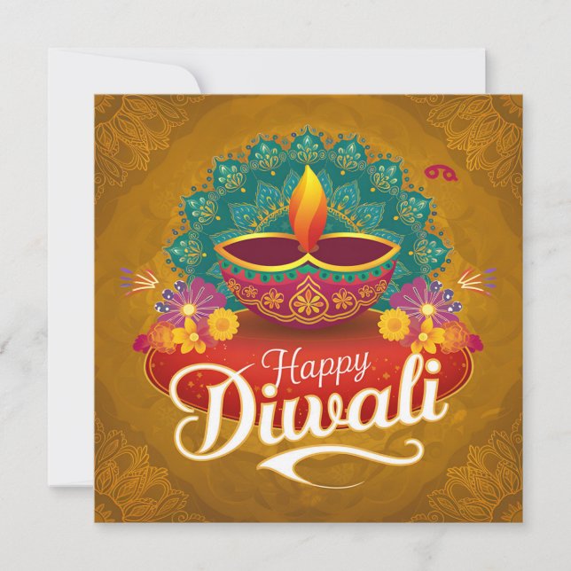 Glad Diwali Färgglada Diya Festivalen av Ljus Julkort (Framsida)