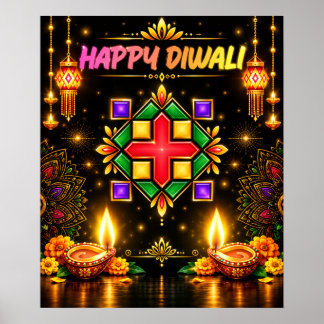 Glad Diwali Färgglatt Rangoli och Traditionell Diy Poster