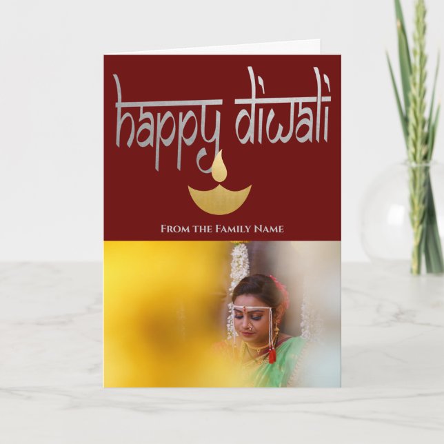 Glad Diwali Foto Personlig Lila Guld Silver Kort (Framsida)