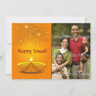 Glad Diwali, Guld Ljus, Fyrverkerier, Fotokort Julkort